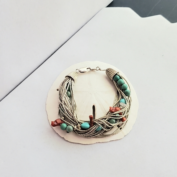 RARE Carolyn Pollack Liquid Silver Gemstone Layered Bead Bracelet Vintage RARE - Picture 5 of 15